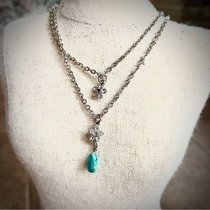 Like New - Express - Silver Chain w/ Turquoise
Teardrop Stone Necklace